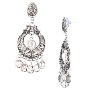 QUEEN ELIZABETH THE SECOND HOOP CHANDBALI Silver Oxidized Earrings Jhumka Jhumki Bali Imitation Indian Bollywood Ethnic Wedding Jewelry H46
